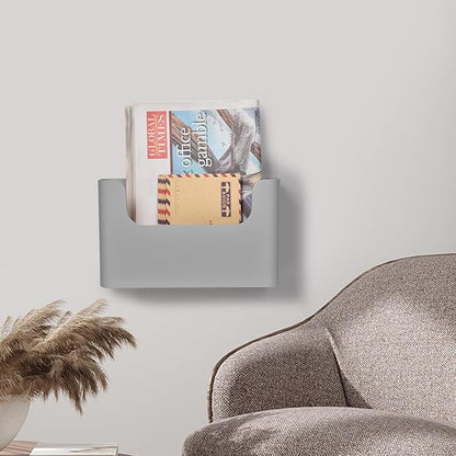 Jomola No Drilling Wall Mount File Holder - Office Wall Hanging Files & Magazines Organizer - Plastic Door Mount with Adhesive Pad, Gray (1 Count)