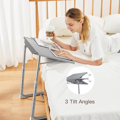 HUANUO Adjustable TV Tray Table - TV Dinner Tray on Bed & Sofa, Comfortable Folding Table with 6 Height & 3 Tilt Angle Adjustments (Gray)