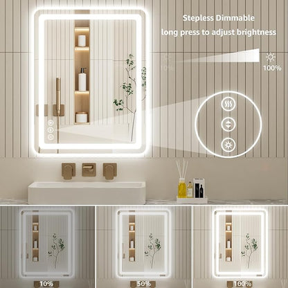 Led Bathroom Mirror with Lights, Anti-Fog & Tri-Color Lighting - Wall Mounted Shaving Mirror with Touch Sensor, Waterproof Smart LED Vanity Mirror Tempered Glass Dimmable 60" x 40"