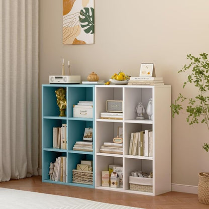 OSCHF 6-Cube Storage Shelf Bookcase - Wooden 3-Tier Floor Standing Open Bookshelf for Home and Office, Display Cabinet, Light Blue