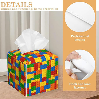 Autism Puzzle Tissue Box Cover Holder,Leather Tissue Case Holder Facial Paper Organizer Decorative for Tabletop Night Stands Desk Bathroom Kitchen Car Office Home Decor