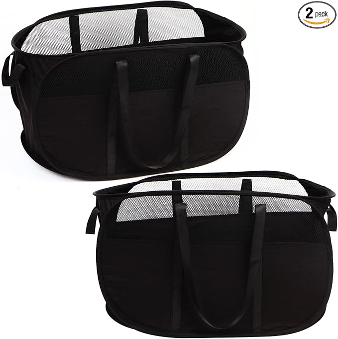 2 Pcs Collapsible Laundry Baskets, Tear Proof Pop Up Laundry Hamper with Dual Handles, Durable Foldable Laundry Basket, Easy to Carry Laundry Hamper for Home, Laundry Room, Bedroom, Dorm, Travel Black
