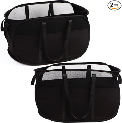 2 Pcs Collapsible Laundry Baskets, Tear Proof Pop Up Laundry Hamper with Dual Handles, Durable Foldable Laundry Basket, Easy to Carry Laundry Hamper for Home, Laundry Room, Bedroom, Dorm, Travel Black