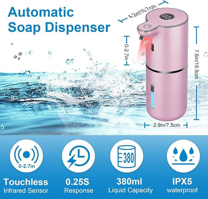 OHIFAST Automatic Foaming Soap Dispenser Touchless, USB Rechargeable Smart Hand Soap Dispenser, 6-Level Adjustable, 12.8oz/380mL Wall Mounted for Bathroom Kitchen Dish Soap-Rose Gold
