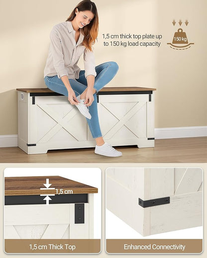 42.9" Storage Chest, Large Storage Trunk with 2 Hinges, Farmhouse Wooden Box Bench, Lift-Top Organizer Chest, Entryway Trunk for Bedroom, Living Room, White and Brown SB10914X