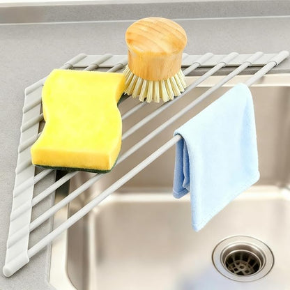 MERRYBOX Triangle Roll Up Dish Drying Rack Over The Sink, 2025 Anti-Rust Sink Drying Rack with Full Silicone Wrapped for Top of Corner, Anti-Slip Organizer for Kitchen