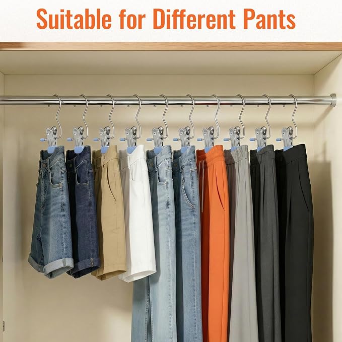 30 Pack Pants Hangers with Clip, Legging Organizer for Closet, Yoga Pants Hangers, Space Saving Hanging Closet Organizer and Storage for Socks, Panties, Underwear, Pants and Jeans (Light Blue)