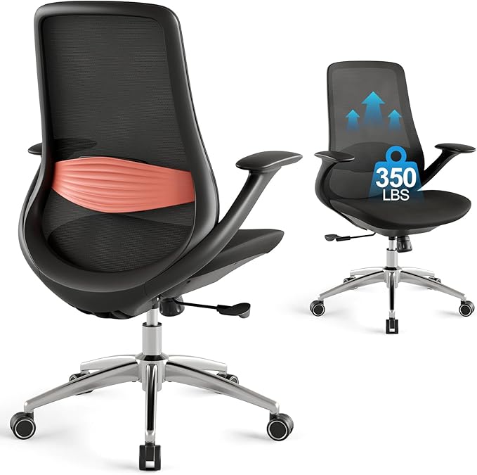 Ergonomic Mesh Office Chair, 330LBS Executive Desk Chair with Lumbar Support, 2D Armrests, Comfy Swivel Computer Task Chairs for Long Hours (Black)
