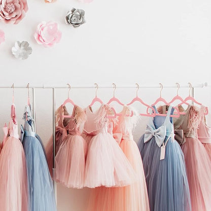 HOUSE DAY Velvet Kids Hangers 60 Pack, Premium Childrens Hangers for Closet, Ultra Thin Cute Clothes Hanger, Non Slip Small Felt Hanger 14 Inch for Kids Clothes, Blush Pink