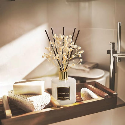 COCORRÍNA Reed Diffuser - Mahogany & Teakwood 6.7 fl oz Scented Diffuser with 8 Sticks Home Fragrance Reed Diffuser for Bathroom Shelf Decor