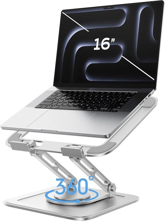 LOXP Adjustable Laptop Stand, Computer Stand with 360 Rotating Base, Ergonomic Laptop Riser Mount for Desk Foldable Protable Computer Desk Fits with MacBook Pro Air (10-16") - White