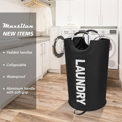 90L Large Laundry Basket, Freestanding Tall Clothes Hamper, Collapsible Laundry Bag, Black