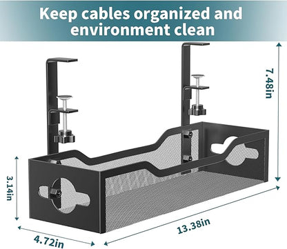 Under Desk Cable Management Tray 3 Pack, Cable Management Under Desk No Drill, Cable Organizer with Clamp for Wire Management, Cord Organizer for Office, Home - No Damage to Table (Black)