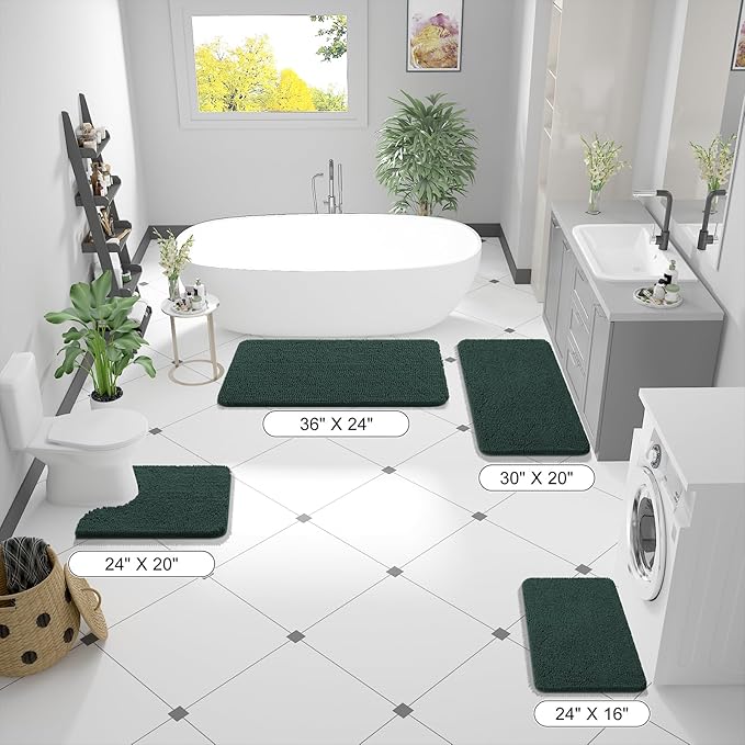 OLANLY Bathroom Runner Rugs 70x24, Soft Absorbent Chenille Bath Rugs, Rubber Backing Quick Dry, Machine Washable Long Bath Mats for Bathroom, Tub and Shower, Home Decor Accessories, Blackish Green