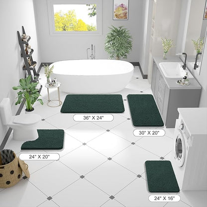 OLANLY Bathroom Runner Rugs 70x24, Soft Absorbent Chenille Bath Rugs, Rubber Backing Quick Dry, Machine Washable Long Bath Mats for Bathroom, Tub and Shower, Home Decor Accessories, Blackish Green