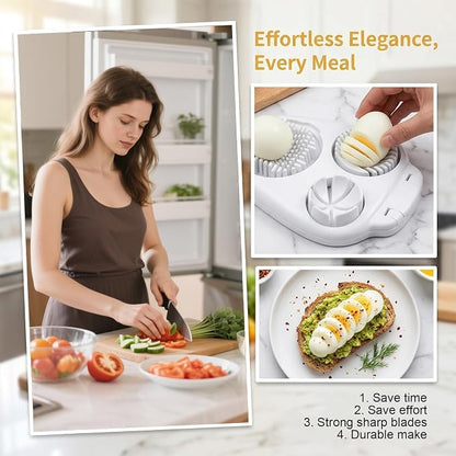 3 In 1 Egg Slicer For Hard Boiled Eggs, Strawberry Slicer Grape Cutter, 2026 New Stainless Steel 3 Slice Modes Egg Cutter, Dishwasher Safe Kitchen Slicer for Mushroom, Cherry (White)