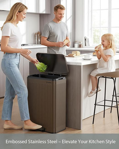 Lovewind Kitchen Trash Can, 18.5 Gallon / 70L Large Kitchen Garbage Can with Soft Close Lid – Pet Resistant, Removable Inner Bucket, Stainless Steel Trash Bin Perfect for Big Families, Brown