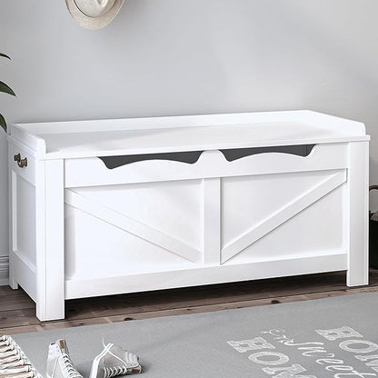 39.4" Storage Chest, Extra Large Storage Trunk with 2 Hinges, Wooden Box Bench, Lift-Top Organizer Chest, Shoe Bench for Entryway, Bedroom, Living Room, White SB04503X