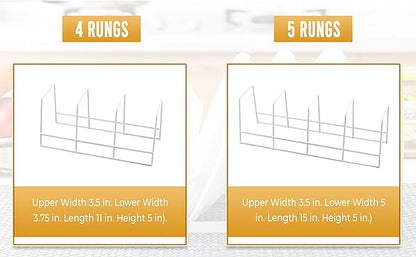 YBM HOME Wire Dish Storage Rack for Plates, Cutting Boards, Bakeware, Pots and Pans, Serving Trays, Lids, and Other Cookware, 4 Section Plate Holder for Cabinets and Cupboards, White 2551