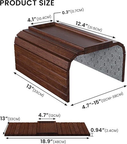 Sofa Arm Tray,Bamboo Folding Couch Arm Tray,Sofa Armrest Tray with Anti-Slip Pad for Drinks,Snacks,Phone,Remote Control（Brown）