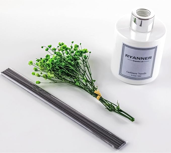 RYANNER Reed Diffuser Set,5.1 fl oz Cashmere Vanilla Scent Diffuser with Sticks Home Fragrance Reed Diffuser with Essential Oil for Bathroom Shelf Decor&Air Freshener,Home Bathroom Office Decor&Gifts