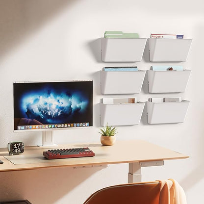 Clear Acrylic Single Pocket, Plastic Hanging Wall Mount File Holder for Office Home (White, 4 Pack)