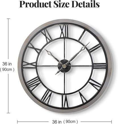 Cuspin Extra Large Wall Clock 36 Inch, Big Wood Metal Decorative Clocks for Living Room, Non-Ticking Silent Battery Operated Farmhouse Wall Clock Roman Numerals for Kitchen, Study, Office