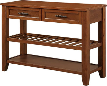 LKTART Solid Wood Console Table Entryway Table with Storage Drawers and Shelves Sofa Tables (42" Brown)