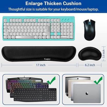 Canjoy Keyboard Wrist Rest Pad, Ergonomic Wrist Rest Cushion Support Pad, Easy Typing Pain Relief for Computer, Laptop Cushion with Anti-Skid Rubber Base, Pain Relief Mouse Hand Rest