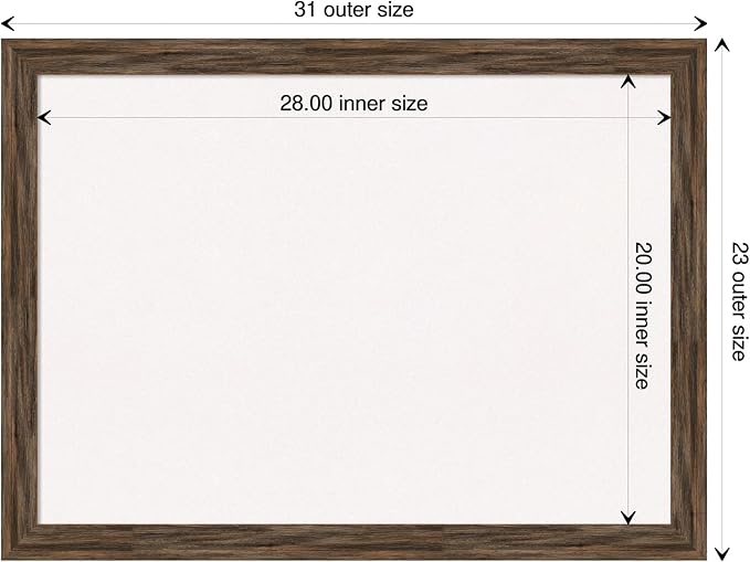 Amanti Art White Cork Board for Wall, 23x31 Vision Board with Brown Wood Frame, Medium Corkboard Office Decor for Home Organization, Rustic Farmhouse Corkboard Pinboard to display items for home