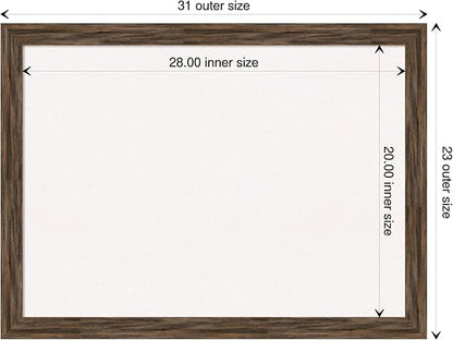 Amanti Art White Cork Board for Wall, 23x31 Vision Board with Brown Wood Frame, Medium Corkboard Office Decor for Home Organization, Rustic Farmhouse Corkboard Pinboard to display items for home