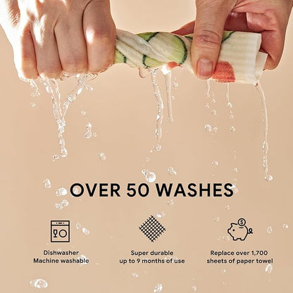 RECYCO Swedish Dishcloths for Kitchen | 6 Packs Fruit Joy Washable Dish Rags | Cellulose Reusable Cleaning Paper Towels | Absorbent Counter Dish Cloth Sponge Kitchen Wipes, 8" L x 7" W