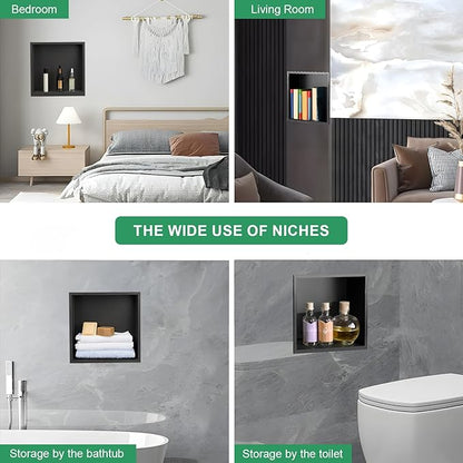 SaniteModar Shower Niche, Stainless Steel Shower Niche 12" X 12" No Tile Needed, Recessed for Bathroom Storage, Matte Black (Matte Black, 12x12)