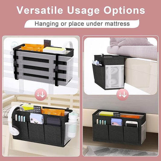 Edudif Dual-purpose Bedside Caddy Bedside Organizer, Bed Caddy with 6 Pockets, Versatile Bedside Storage Solution Magazine Remotes holder, ideal for Home, Dorm, Hospital, Crib Bed
