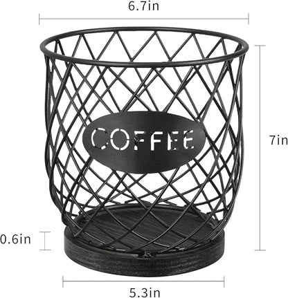 YINMIT K Cup Holder Organizer, Sturdy Coffee Pod Holder Organizer, 35 Kcup Large Capacity Storage Basket for Kitchen Counter and Office Desktop (Black-Circular)