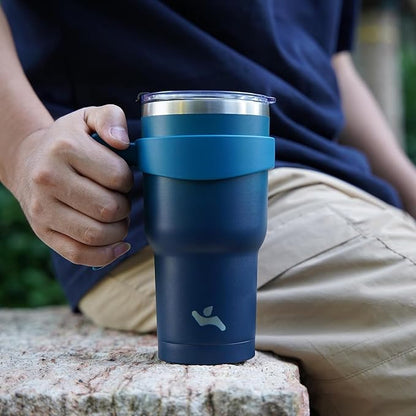 40 oz Tumbler with Handle and 2 Straw 2 Lid, Insulated Water Bottle Stainless Steel Vacuum Cup Reusable Travel Mug, Navy Blue