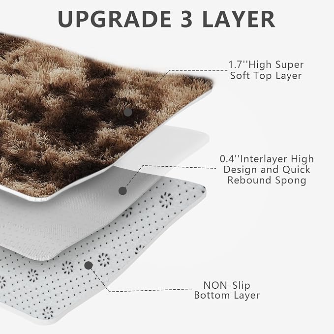 9X12 Large Area Rugs for Living Room Bedroom,Big Shag Rug for Bedroom Dorm,Soft Fluffy Indoor Carpet Plush Rugs for Living Room Home Decor (Mottling Brown, 9X12 Feet)