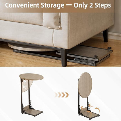 Elbourn Folding Side Table End Couch Tables,Metal Frame C-Shaped TV Stand for Sofa Living Bedroom Bedside Coffee Small Spaces (Gray)