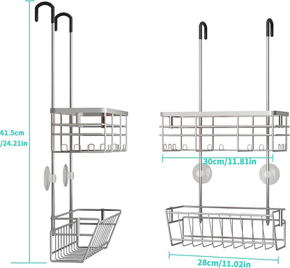 HapiRm Hanging Shower Caddy Organizer - No Drilling Shower Organizer with Inclined Shelf, Rustproof & Waterproof 304 Stainless Steel Bathroom Caddy - Silver
