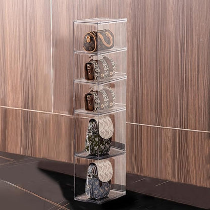 Purse Organizer for Closet, Purse Storage Box a Single Stacked Unit, Clear Acrylic Display Case for Handbag Organizer, Plastic Storage Bins for Toy, Book, Collectibles, Cosmetic