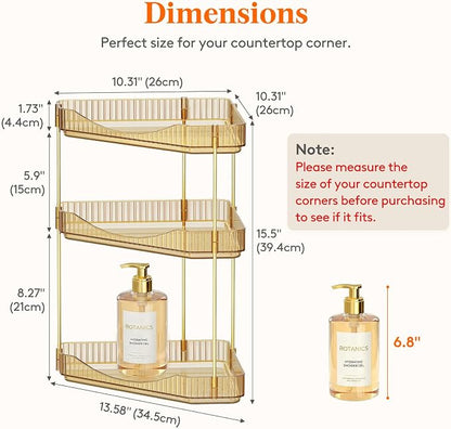 Lifewit 3-Tier Corner Bathroom Counter Organizer, Plastic Makeup Skincare Organizers Storage Countertop, Large Sink Cosmetic Perfume Shelf for Bedroom, Dresser, Kitchen, Vanity, Gold, 25 cm/10inch(H)