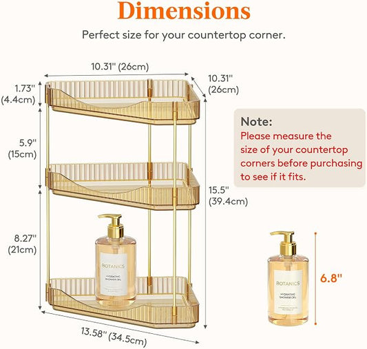 Lifewit 3-Tier Corner Bathroom Counter Organizer, Plastic Makeup Skincare Organizers Storage Countertop, Large Sink Cosmetic Perfume Shelf for Bedroom, Dresser, Kitchen, Vanity, Gold, 25 cm/10inch(H)