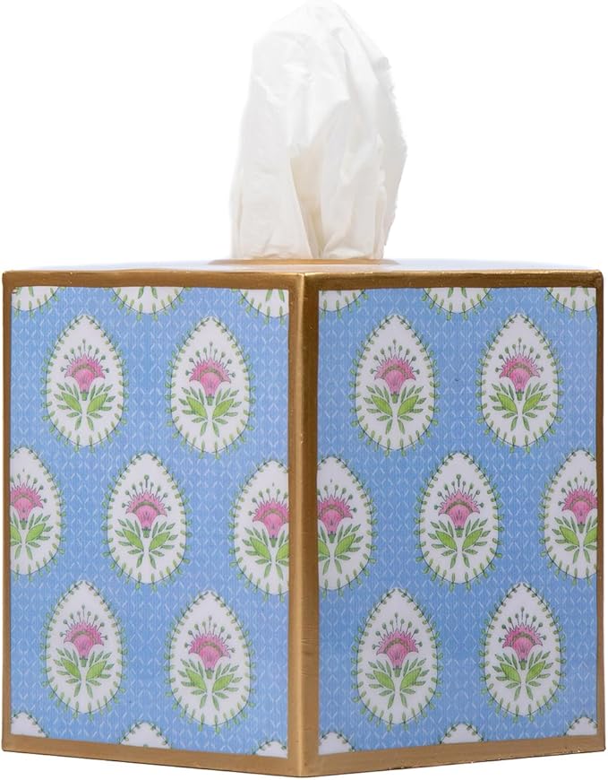 Daphne Enameled Multi-Color Square Metal Tissue Box Cover for Bathroom, Vanity, Bedroom, Home Office