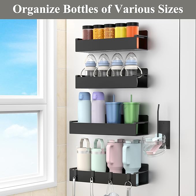 HuggieGems Magnetic Tumbler Organizer, Cup Holder for Fridge, 4 Pack, Black | Quality Material, Ideal for Owala, Stanley, Yeti, HydroJug, Easy to Remove