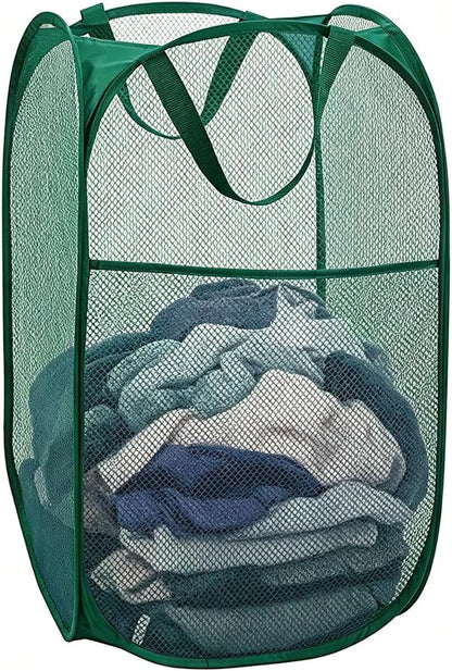 Larpur Pop Up Laundry Hamper Collapsible Laundry Basket, Portable Mesh Clothes Hamper, Dark Green
