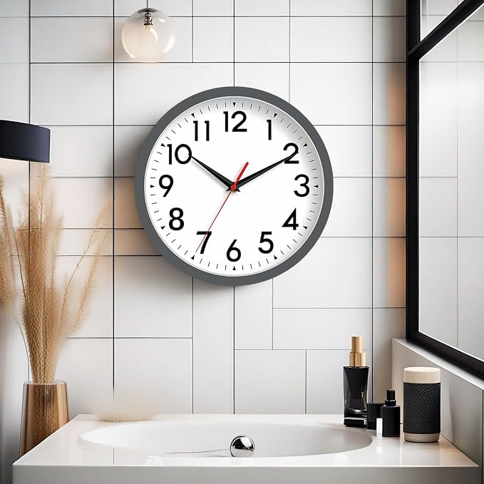 DAXSMY Wall Clock Small Analog 8 Inch Silent Non Ticking Battery Operated Modern Simple Decorative for Kitchen Office Bedroom Bathroom Living Room(Gray)