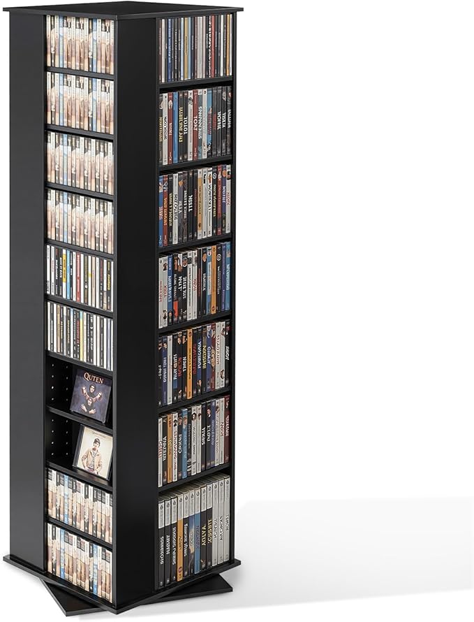 VEVOR Media Storage Cabinet, CD Rack Tower, 34 Compartments Rotating Media Tower Rack for CDs, DVDs, Books and Game Discs, DVD Stand for Living Room, Home Office and Recording Room, Black