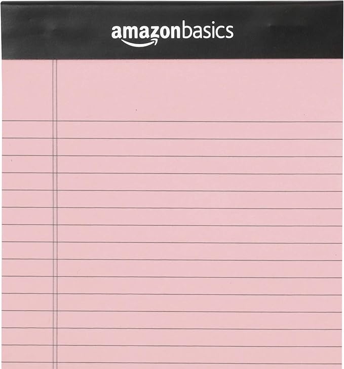 Amazon Basics Narrow Ruled 5-Inch by 8-Inch Lined Writing Note Pads,(50 Sheet Pads),Multicolor,6 Count (Pack of 12)