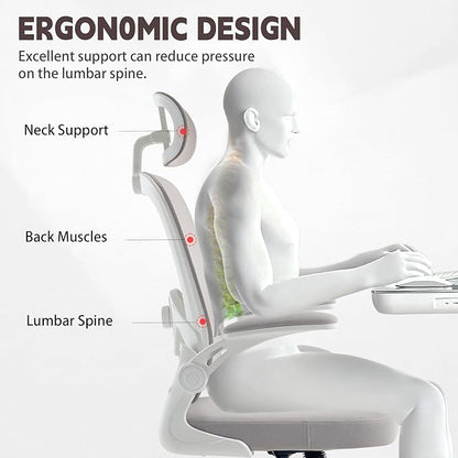 Ergonomic Office Chair with 3D Adjustable Lumbar Support, Mesh High Back, 75° Rotating Headrest, Rocking Function, 300lbs Capacity, Black/White (White)