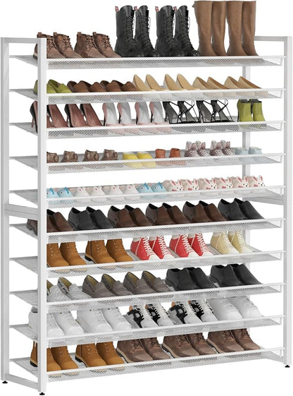 Metal Shoe Rack,Large 10 Tier Shoe Organizer, Heavy Duty Metal Stackable Shoe Storage Vertical Shoe Rack for Closet Front Door Entrance,Entryway,GarageUp to 62 Pairs,White